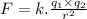 F=k.\frac{q_{1}\times q_{2}}{r^{2} }