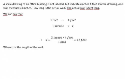 Ascale drawing of an office building is not labeled, but indicates inches 4 feet. on the drawing, on