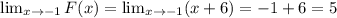 \lim_{x \to \--1} F(x) =  \lim_{x \to \--1} (x+6) = -1+6 = 5