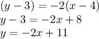 The equation of line cd is (y−3) = − 2 (x − 4). what is the slope of a line perpendicular to line cd