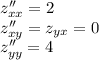 z_{xx}''=2\\&#10;z_{xy}''=z_{yx}=0\\&#10;z_{yy}''=4