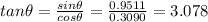tan  \theta = \frac{sin \theta}{ cos \theta} = \frac{0.9511}{0.3090} =3.078