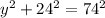 y^2+24^2=74^2