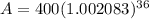 A=400(1.002083)^{36}