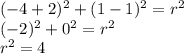 (-4+2)^2+(1-1)^2=r^2 \\&#10;(-2)^2+0^2=r^2 \\&#10;r^2=4