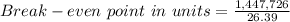 Break-even\ point\ in\ units= \frac{1,447,726}{26.39}