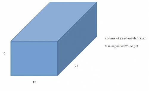What is the volume of a rectangular prism with a height of 8in, width of 13in, and a length of 2ft?