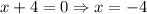 x+4=0\Rightarrow x=-4