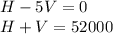 H - 5V = 0\\H + V = 52 000