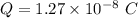 Q=1.27\times 10^{-8}\ C