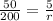 \frac{50}{200} = \frac{5}{r}