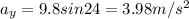 a_y = 9.8 sin24 = 3.98 m/s^2