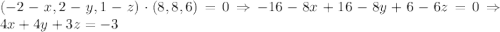 (-2-x,2-y,1-z)\cdot(8,8,6)=0\Rightarrow -16-8x+16-8y+6-6z=0\Rightarrow 4x+4y+3z=-3