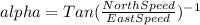 alpha=Tan(\frac{NorthSpeed}{EastSpeed})^{-1}