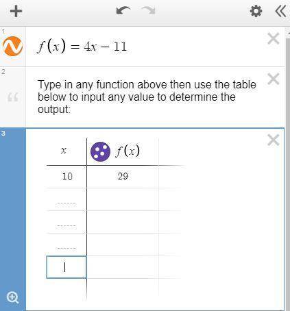 Y=4 x -11 if the input is 10 what is the output