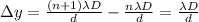\Delta y = \frac{(n+1)\lambda D}{d}-\frac{n\lambda D}{d}=\frac{\lambda D}{d}