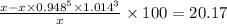 \frac{x-x\times0.948^5\times 1.014^3}{x}\times 100=20.17