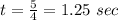 t=\frac{5}{4}=1.25\ sec