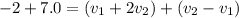 -2 + 7.0 = (v_1 + 2v_2) + (v_2 - v_1)