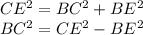CE^{2}=BC^{2}+BE^{2}\\BC^{2}=CE^{2}-BE^{2}