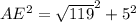 AE^{2}=\sqrt{119}^{2}+5^{2}