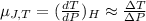 \mu_{J,T}=(\frac{dT}{dP})_H\approx \frac{\Delta T}{\Delta P}