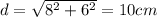 d=\sqrt{8^{2}+6^{2}  } = 10 cm