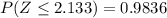 P(Z\leq 2.133) = 0.9836