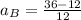 a_{B} = \frac{36-12}{12}