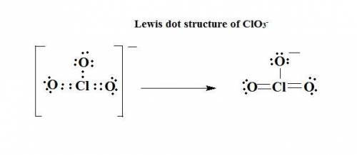 The lewis structure for a chlorate ion, clo3-, should show  single bond(s),  double bond(s), and  lo