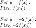 For \ y=f(x): \\ P(x_{0},f(x_{0})) \\ \\ For \ y=-2f(x): \\ P(x_{0},-2f(x_{0}))