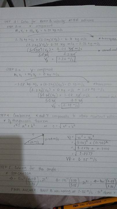 Abody a of mass 1.5kg, travelling along the positive x-axis with speed 4.5m/s, collides with another