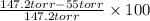 \frac{147.2 torr - 55 torr}{147.2 torr}\times 100