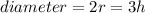 diameter=2r=3h