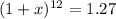 (1+x)^{12}=1.27