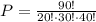 P = \frac{90!}{20! \cdot 30! \cdot 40!}