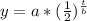 y=a*(\frac{1}{2})^{\frac{t}{b}}