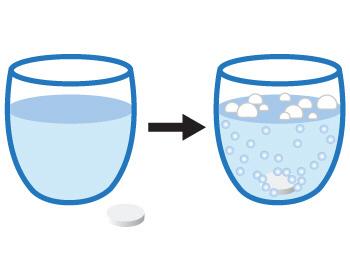 The image shows what happens when an antacid tablet is placed in water. the process shown in the ima