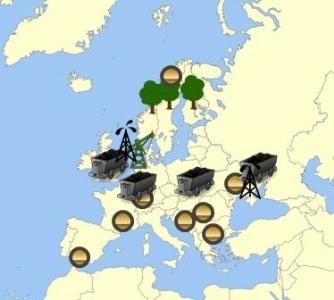 According to the map above, which part of europe is the largest coal-producing region? a. northern