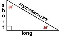 Using the technique in the model above, find the missing sides in this 30°-60°-90° right triangle. h