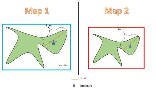 What is the scale factor from the trail on the map to the actual trail? what is the scale factor fr