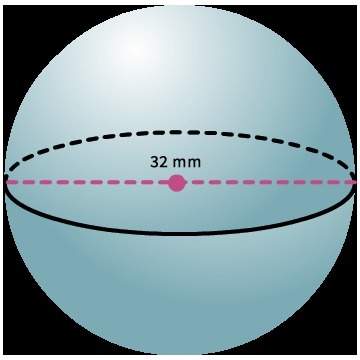 Find the surface area of a sphere with a diameter of 32 mm. express your answer in terms of π. a. 5