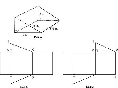 Aprism and two nets are shown below: part a: which is the correct net for the prism? explain your