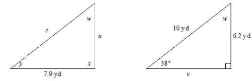 The two triangle-shaped gardens are congruent. find all of the missing side lengths and angle measur