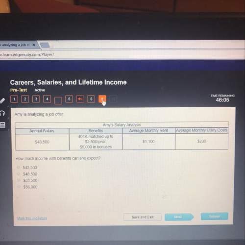Need answer now ! amy is analyzing a job offer how much income with benefits can she expect? a. $