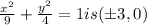\frac{x^{2}}{9}+\frac{y^{2}}{4}=1 is (\pm 3,0)
