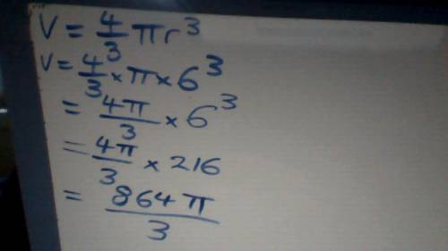 The radius of a sphere is 6 centimeters. which is the volume of the sphere?
