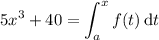 5x^3+40=\displaystyle\int_a^xf(t)\,\mathrm dt