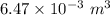 6.47\times 10^{- 3}\ m^{3}