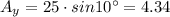 A_y = 25 \cdot sin 10^{\circ}=4.34